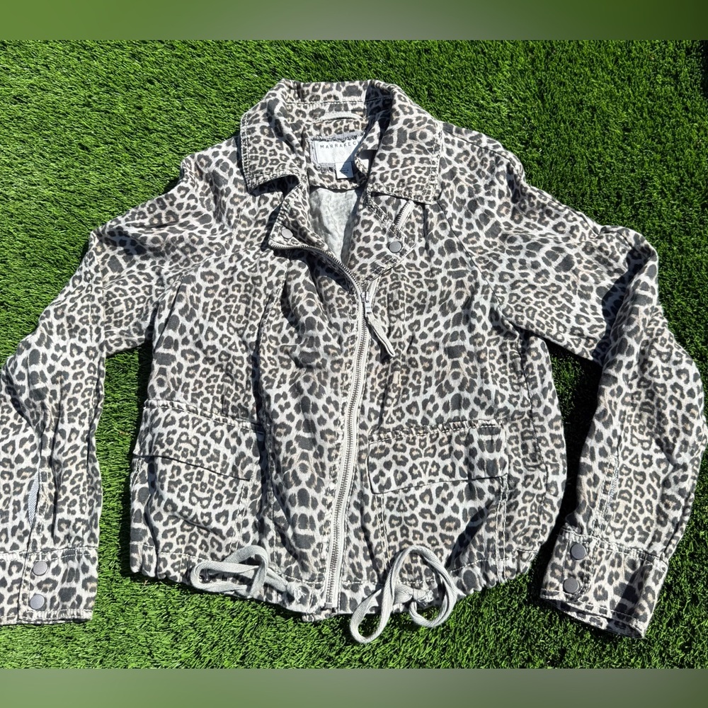 Marrakech Anthropologie wild cat linen Zip Front Jacket
